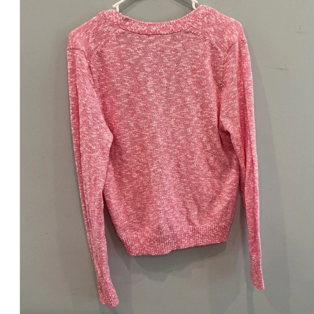 J.Crew Womens V-Neck Cotton Cardigan Sweater M Pink Beach Preppy Layers Fall